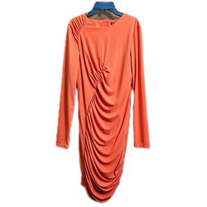 ZARA Womens Ruched Long Sleeve Dress Orange New With Tags Defect Size Medium